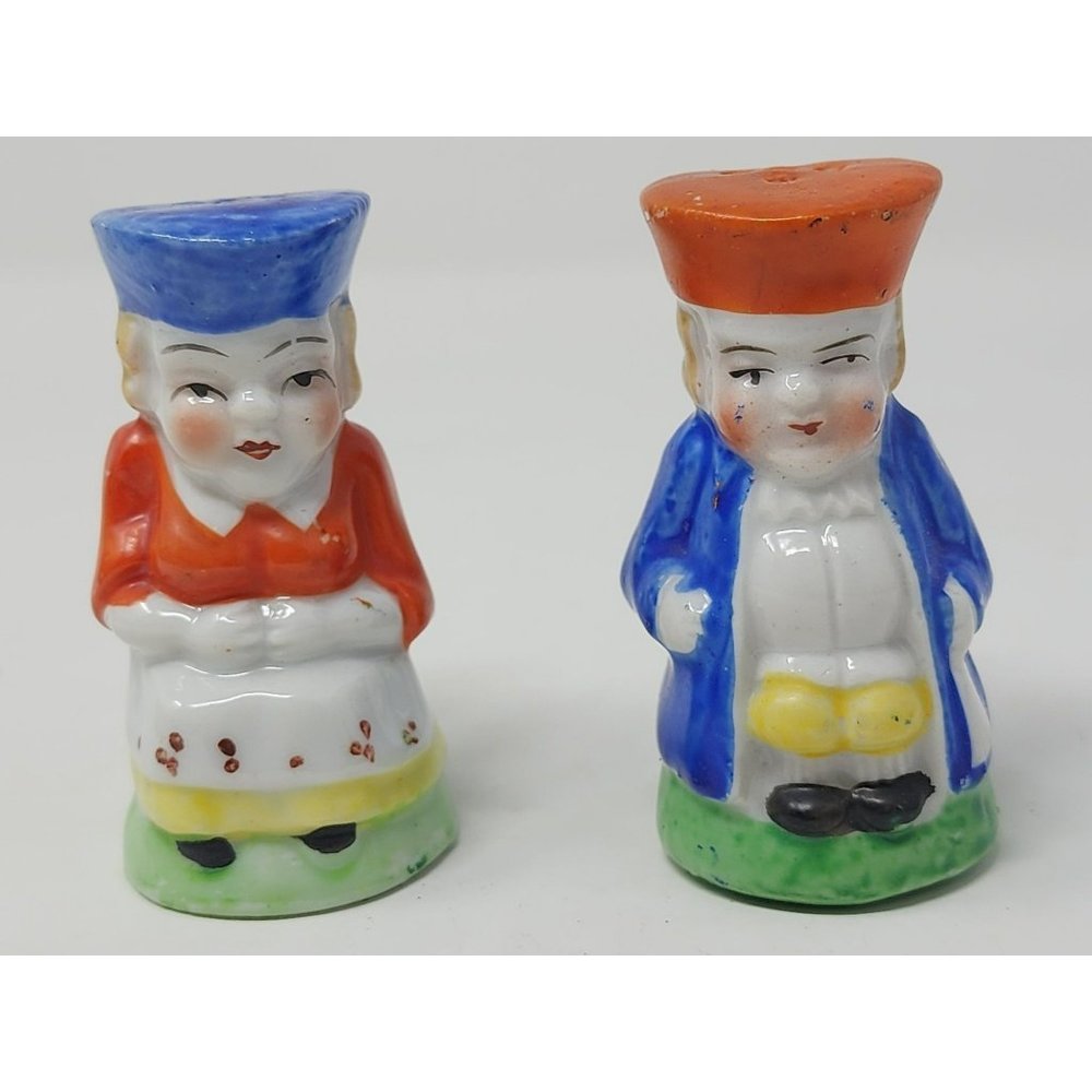 Vintage Porcelain Salt & Pepper Shakers Set With Handles‎ Imperial Couple Japan